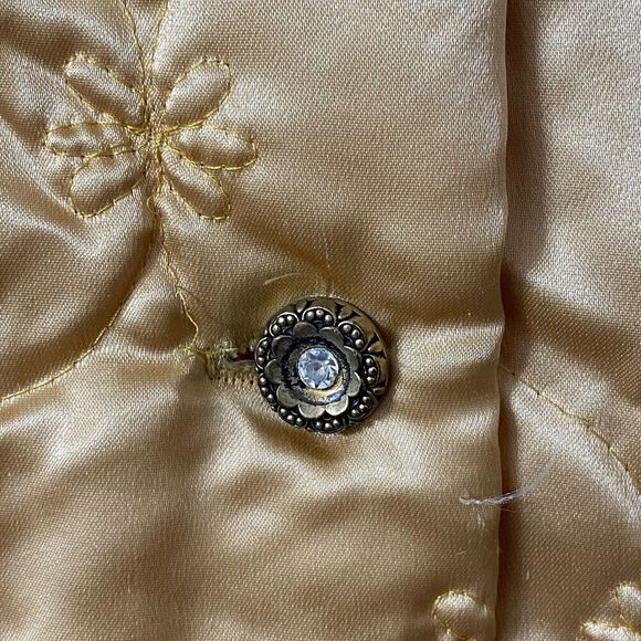 Vintage Robe Women's 13/14 Gold Quilted Satin Housecoat Rhinestone Buttons - Picture 4 of 5